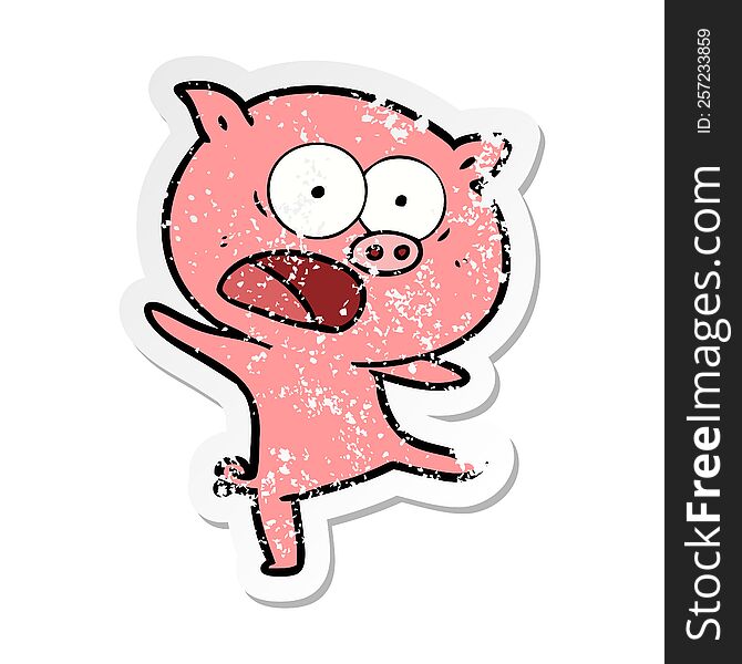 Distressed Sticker Of A Cartoon Pig Shouting