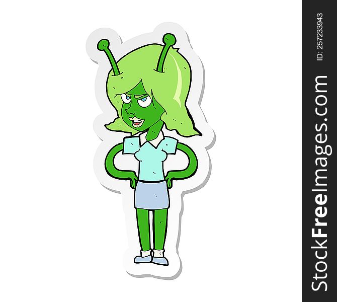 Sticker Of A Cartoon Alien Woman