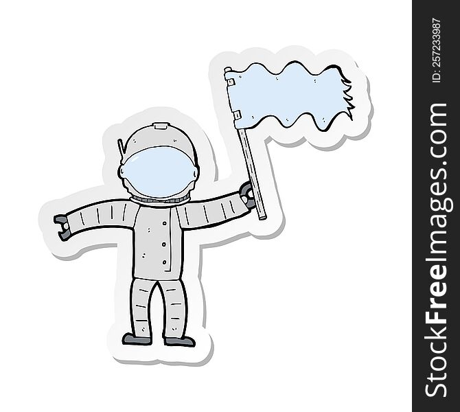 Sticker Of A Cartoon Astronaut With Flag