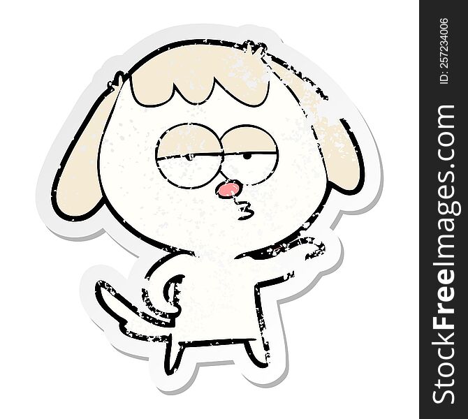 Distressed Sticker Of A Cartoon Bored Dog