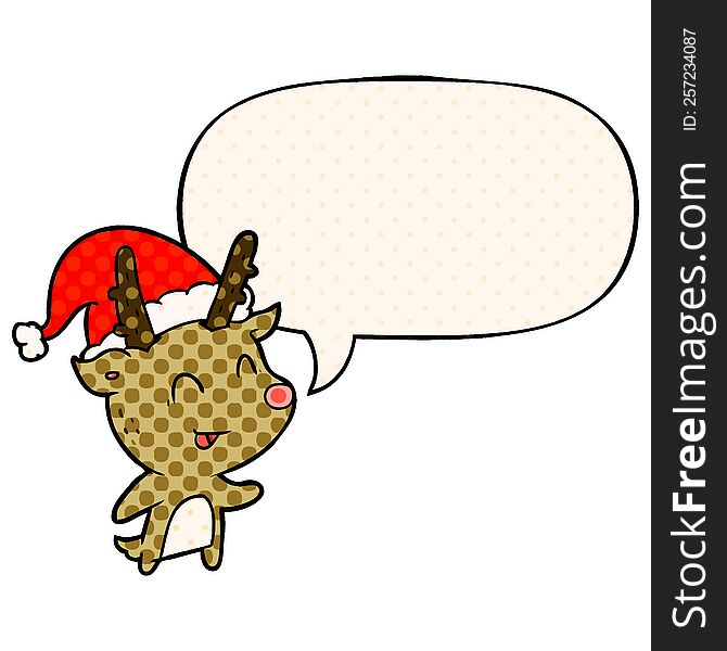 Cartoon Christmas Reindeer And Speech Bubble In Comic Book Style