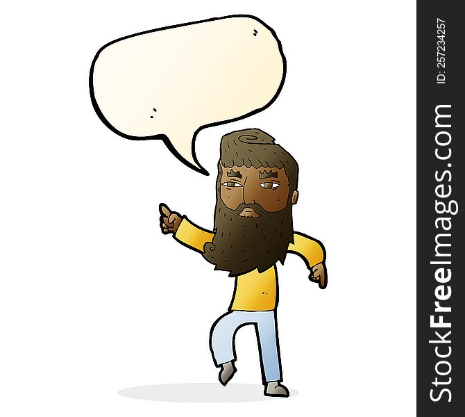 Cartoon Bearded Man Pointing The Way With Speech Bubble