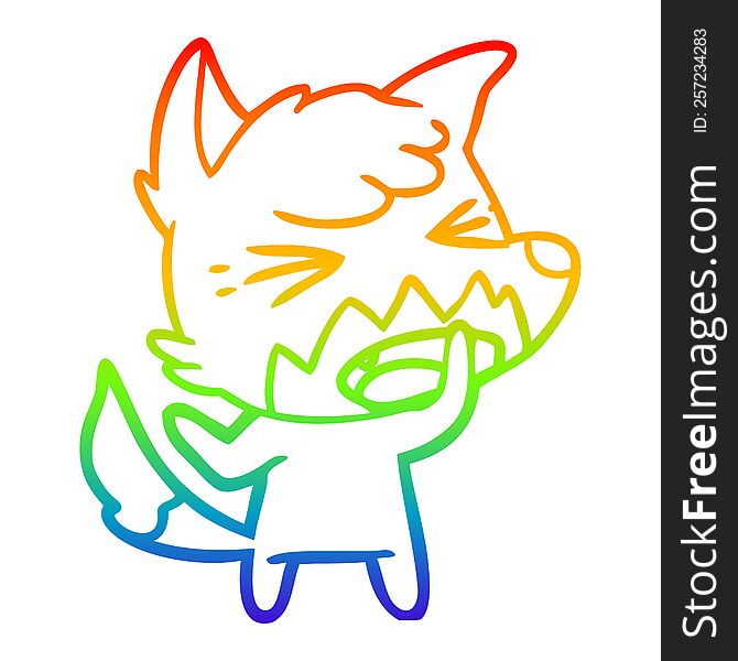 Rainbow Gradient Line Drawing Angry Cartoon Fox