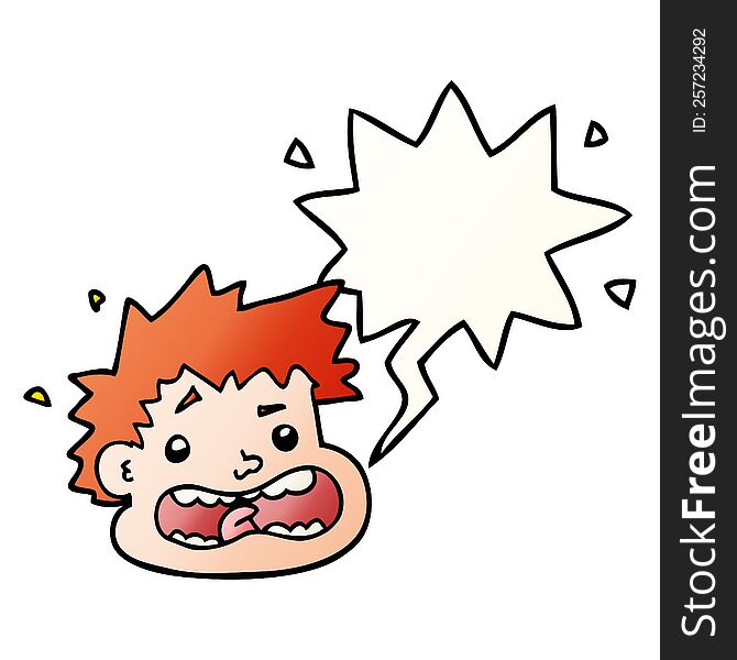 Cartoon Frightened Face And Speech Bubble In Smooth Gradient Style