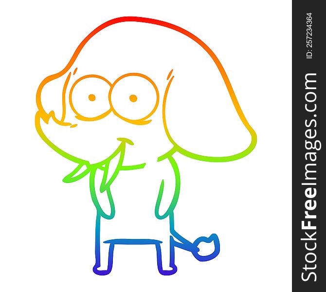 Rainbow Gradient Line Drawing Happy Cartoon Elephant