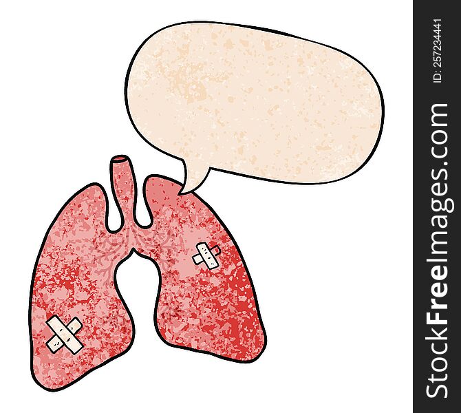 Cartoon Lungs And Speech Bubble In Retro Texture Style