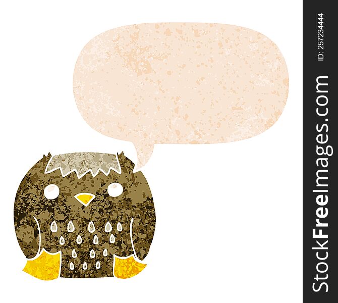 Cartoon Owl And Speech Bubble In Retro Textured Style