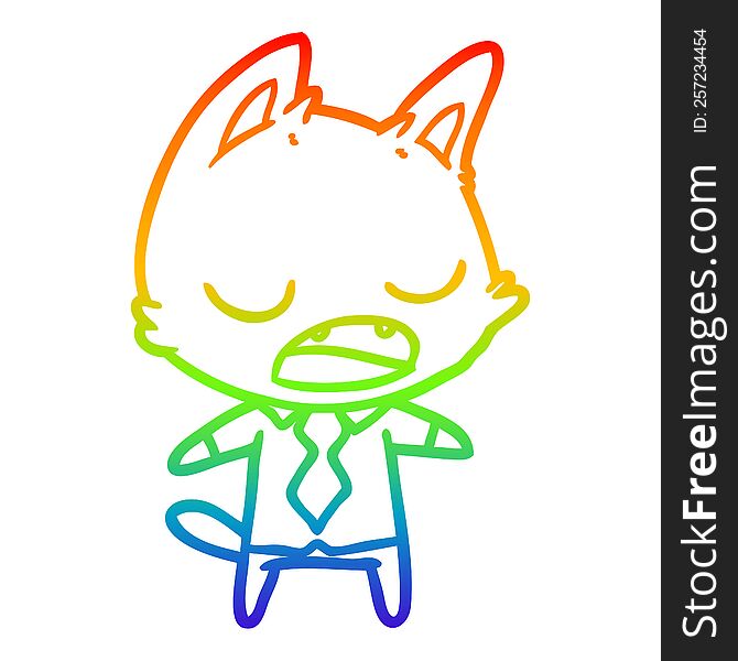 rainbow gradient line drawing of a talking cat boss