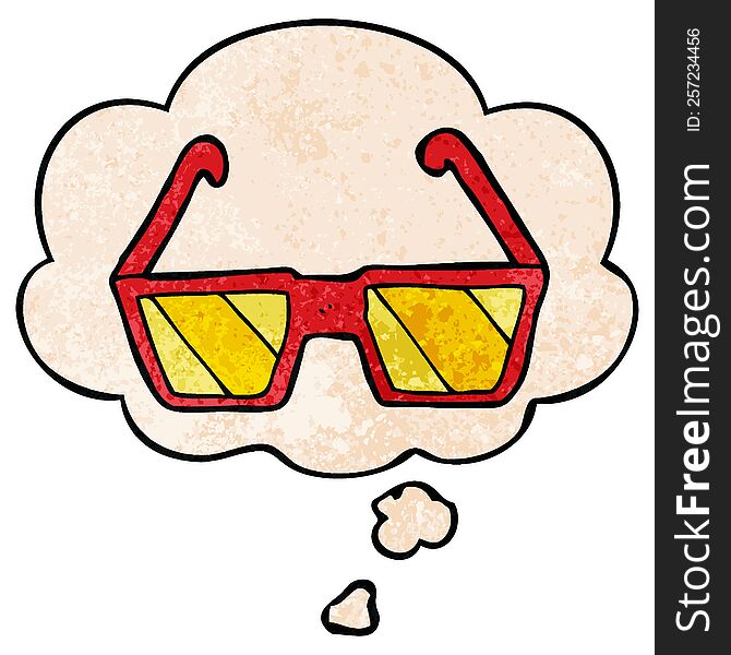 cartoon glasses with thought bubble in grunge texture style. cartoon glasses with thought bubble in grunge texture style