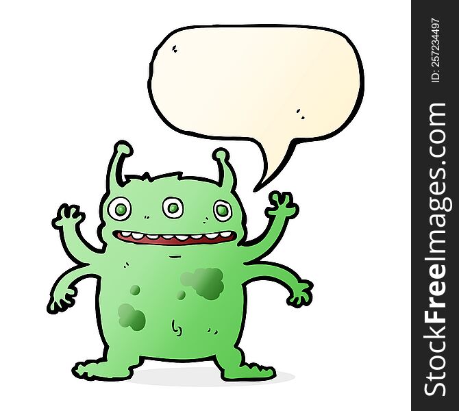 Cartoon Alien Monster With Speech Bubble