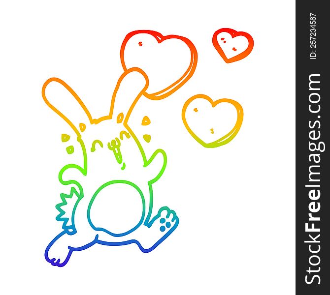rainbow gradient line drawing of a cartoon rabbit in love