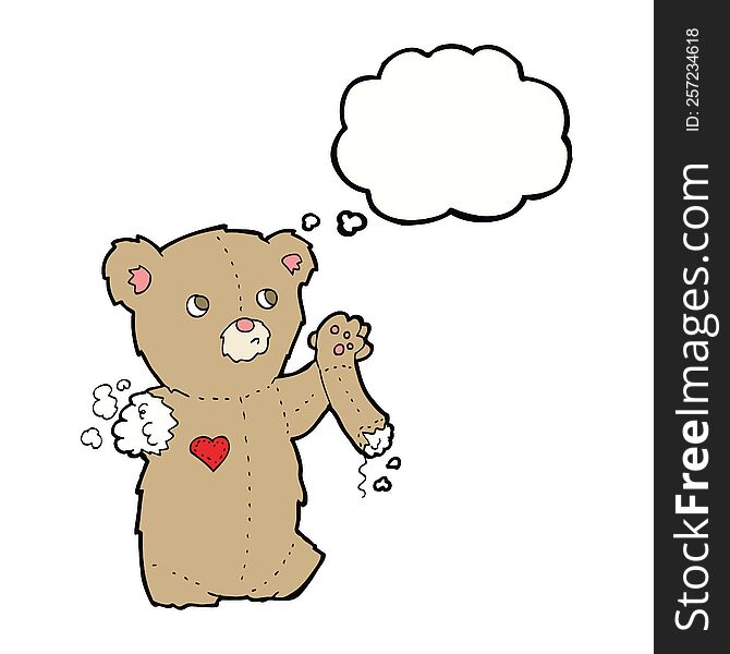 Cartoon Teddy Bear With Torn Arm With Thought Bubble