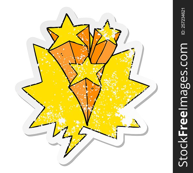 Cartoon Shooting Stars And Speech Bubble Distressed Sticker