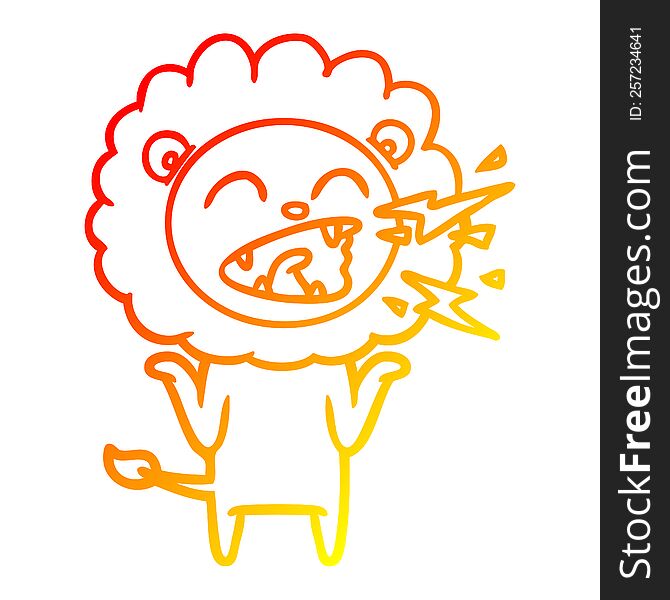Warm Gradient Line Drawing Cartoon Roaring Lion