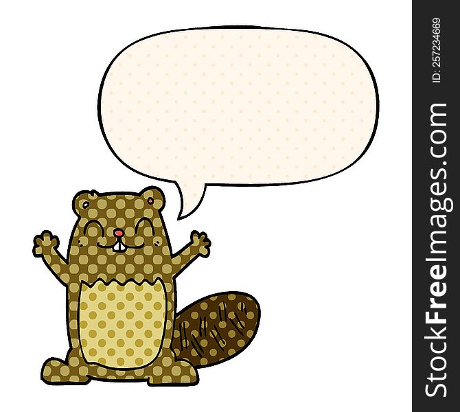 cartoon beaver with speech bubble in comic book style