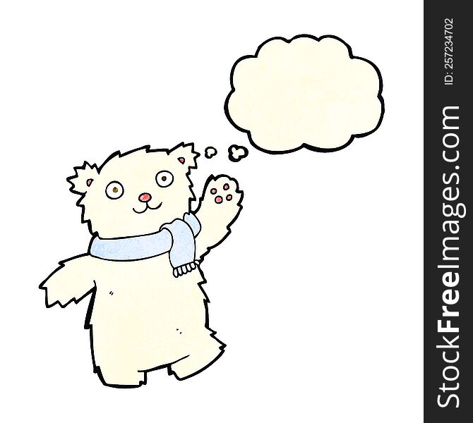 Cartoon Teddy Bear Wearing Scarf With Thought Bubble