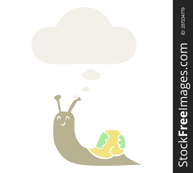 cute cartoon snail with thought bubble in retro style