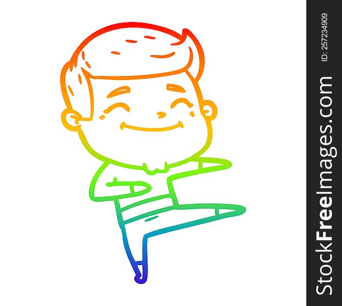 Rainbow Gradient Line Drawing Happy Cartoon Man Dancing