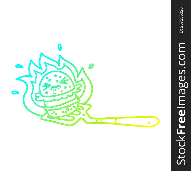cold gradient line drawing of a cartoon burger on spatula