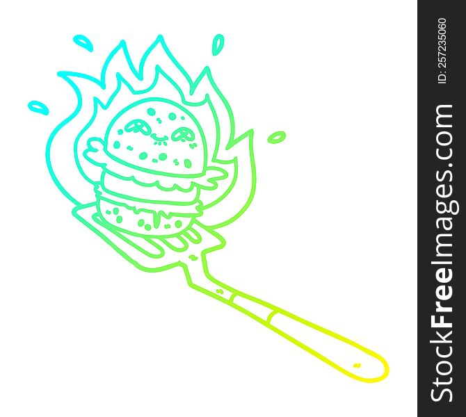 cold gradient line drawing of a cartoon burger cooking