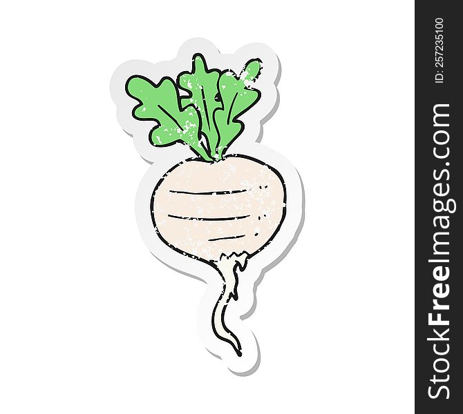retro distressed sticker of a cartoon turnip
