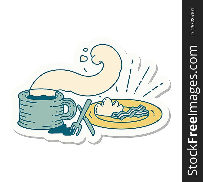 sticker of a tattoo style breakfast and coffee
