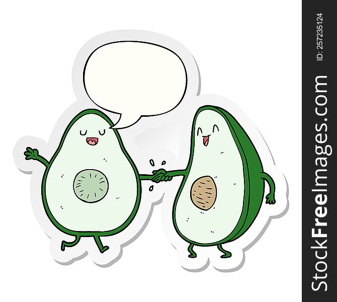 Cartoon Dancing Avocados And Speech Bubble Sticker