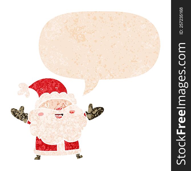 Cartoon Santa Claus And Speech Bubble In Retro Textured Style