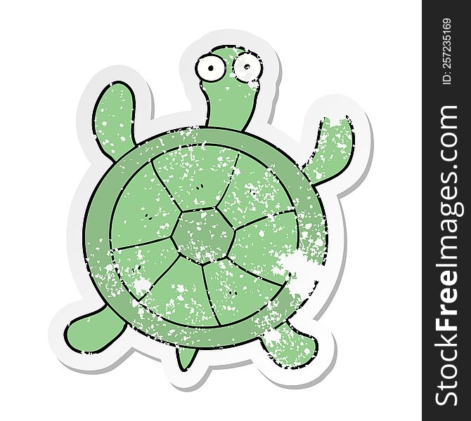 distressed sticker of a cartoon turtle