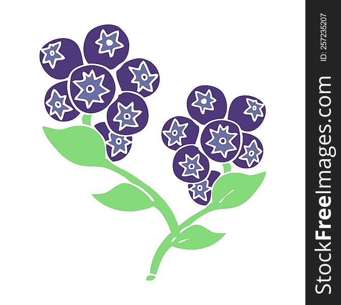 Flat Color Illustration Of A Cartoon Blueberries