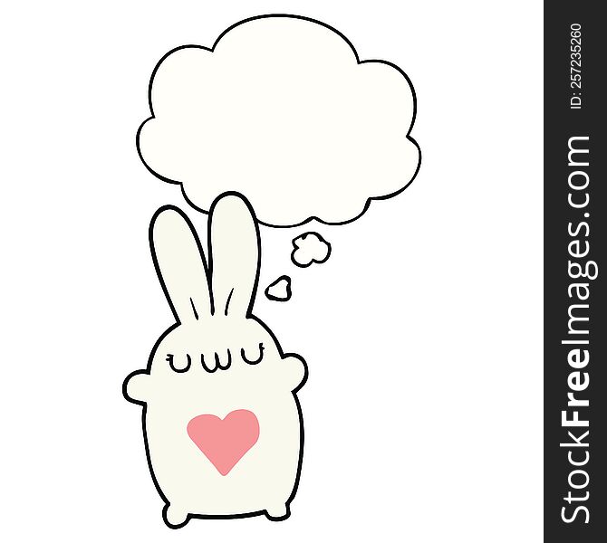 Cute Cartoon Rabbit With Love Heart And Thought Bubble