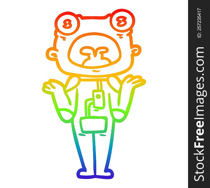 Rainbow Gradient Line Drawing Cartoon Weird Alien Shrugging Shoulders