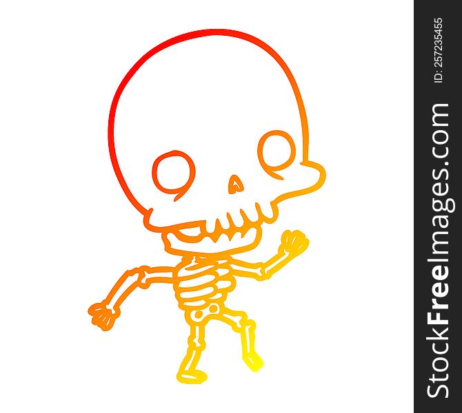 warm gradient line drawing of a cute dancing skeleton