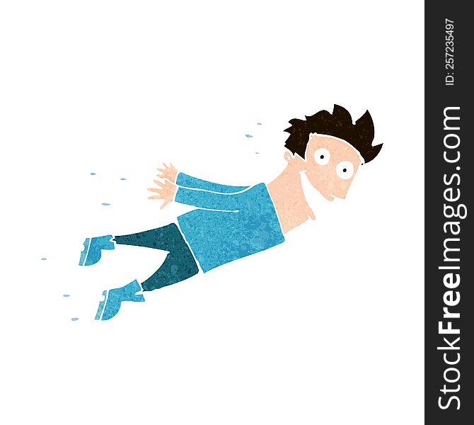 cartoon drenched man flying