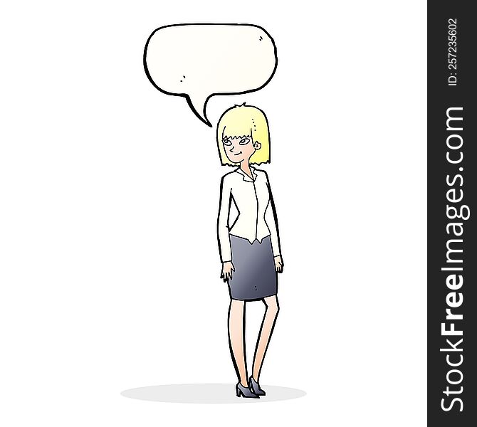 cartoon pretty businesswoman with speech bubble