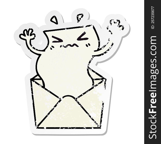 distressed sticker of a quirky hand drawn cartoon letter and envelope