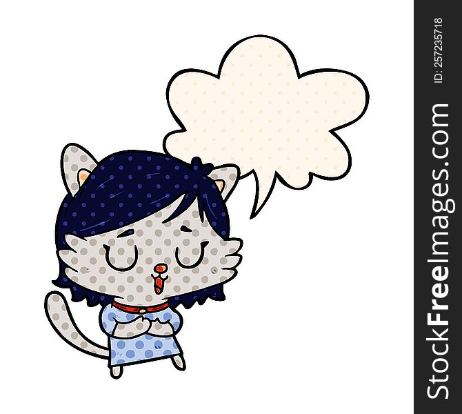 cartoon cat girl and speech bubble in comic book style