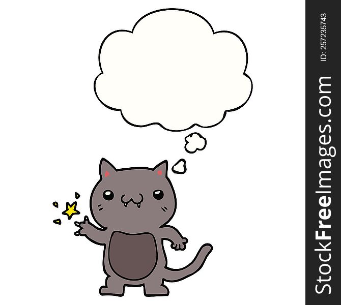 cartoon cat scratching with thought bubble. cartoon cat scratching with thought bubble