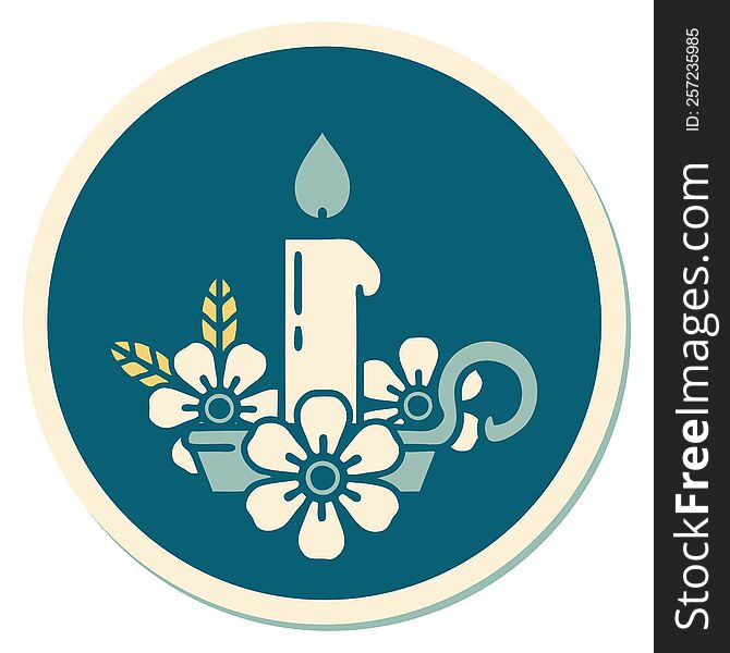 sticker of tattoo in traditional style of a candle holder. sticker of tattoo in traditional style of a candle holder