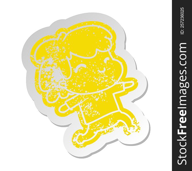 Distressed Old Sticker Kawaii Boy With Stubble