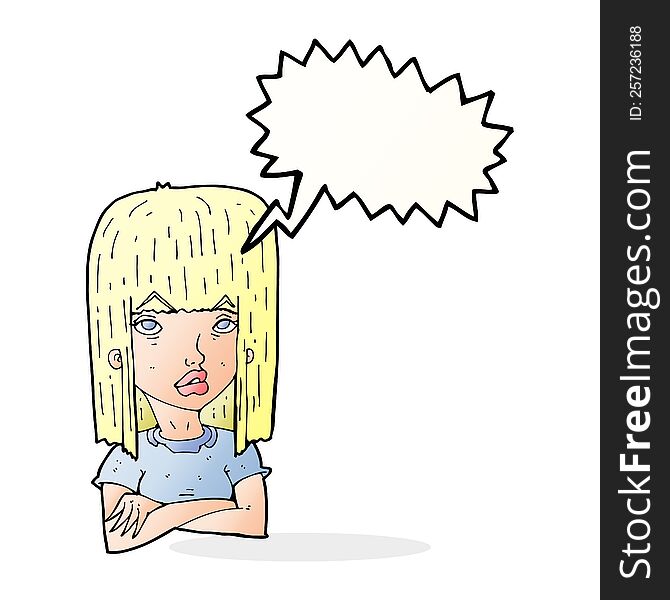 Cartoon Girl With Folded Arms With Speech Bubble