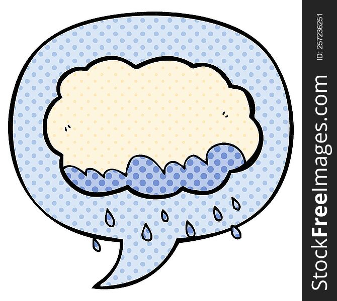 cartoon rain cloud with speech bubble in comic book style