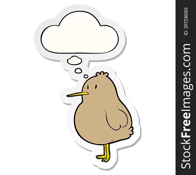 cartoon kiwi bird with thought bubble as a printed sticker