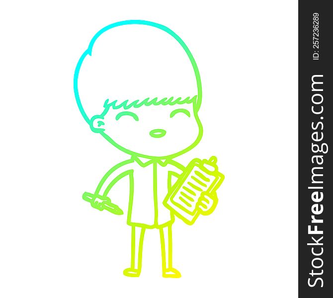 cold gradient line drawing of a cartoon boy taking notes