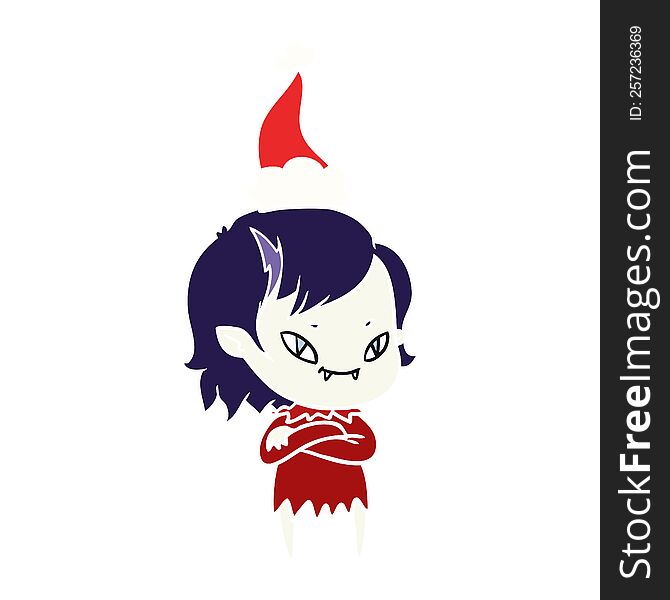 Flat Color Illustration Of A Friendly Vampire Girl Wearing Santa Hat