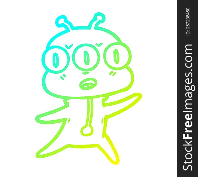 Cold Gradient Line Drawing Cartoon Three Eyed Alien