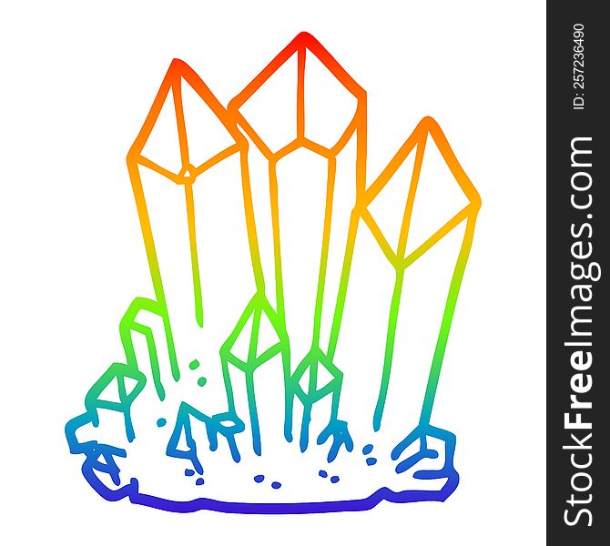 rainbow gradient line drawing of a cartoon natural crystals