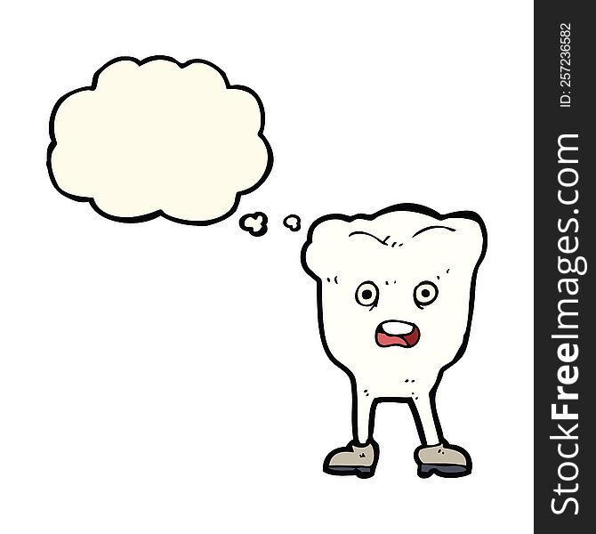 cartoon tooth looking afraid with thought bubble