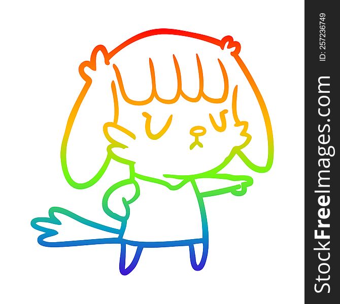 Rainbow Gradient Line Drawing Dog Girl Pointing