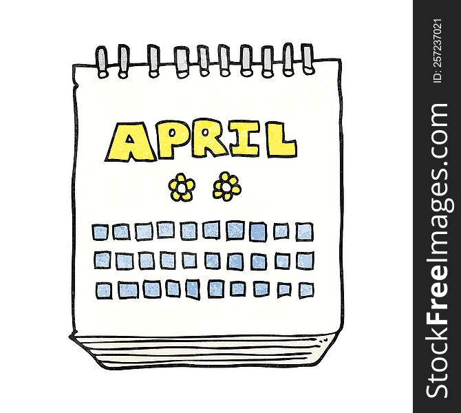 freehand textured cartoon calendar showing month of April
